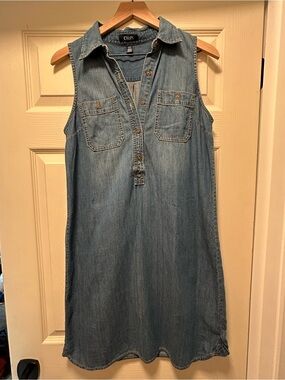 Chaps Denim Sleeveless Knee Length Button Front Dress 100% Cotton Western